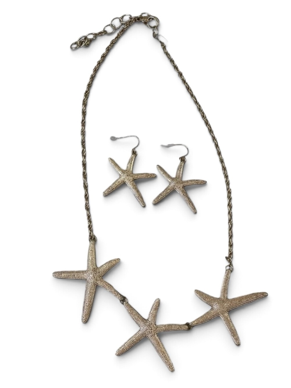 Nautical Starfish Gold Tone Statement Necklace and Earring Set